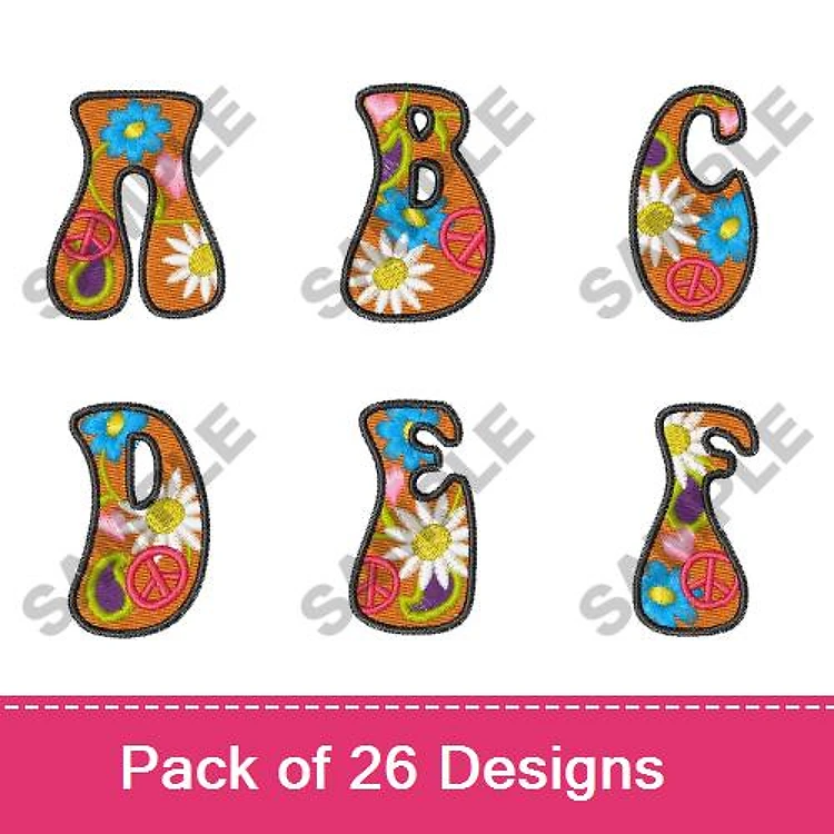 Applique Colorful Floral Letters Embroidery Designs Bundle – Floral Letter A, B, C, D & More (26 Designs)