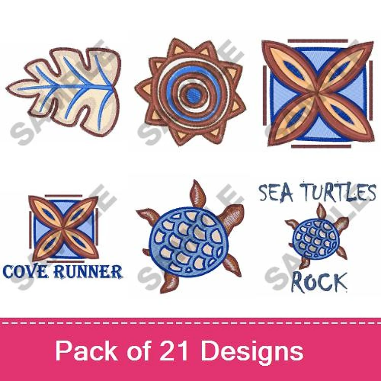 Nature & Marine Life Embroidery Designs Bundle – Leaf, Sunburst, Sea Turtles & More (21 Designs)