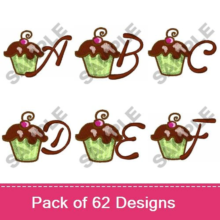 Cupcake Letter Embroidery Designs Bundle – Cupcake with A, Cupcake with B, Cupcake with C & More (62 Designs)