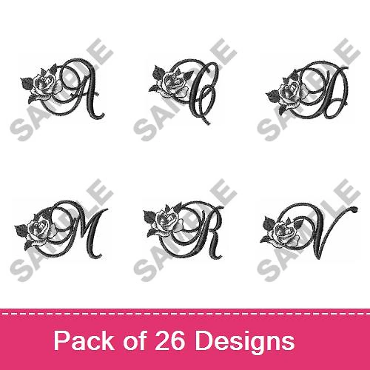 Floral Initials Embroidery Designs Bundle – A, D, M, R, V & More (26 Designs)
