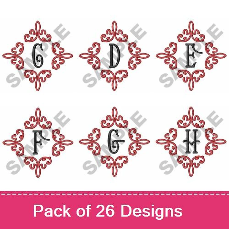 Redwork Monogram Embroidery Designs Bundle – Monogram G, D, E, F, H & More (26 Designs)
