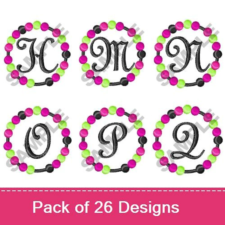 Monogram Letters with Beads Embroidery Designs Bundle – H, M, N, O, P, Q & More (26 Designs)