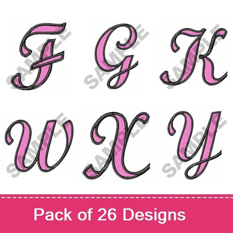 Curly Letter Embroidery Designs Bundle – Curly Letter F, G, K, U & More (26 Designs)