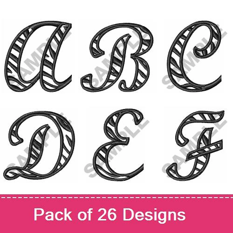 Decorative Letters Embroidery Designs Bundle – A, B, C, D, E, F & More (26 Designs)