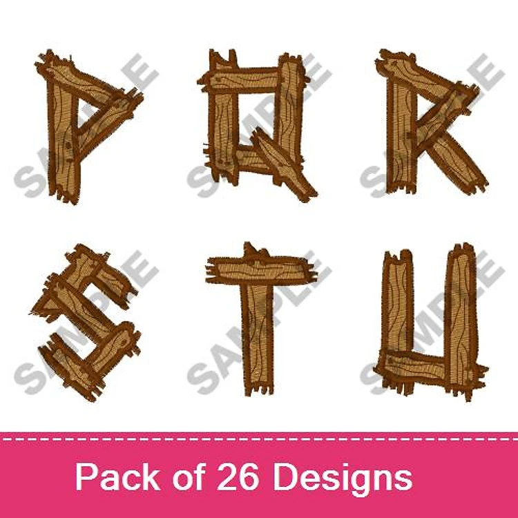 Wooden Letters Embroidery Designs Bundle – Wooden Letter P, Q, R, S, T, U & More (26 Designs)