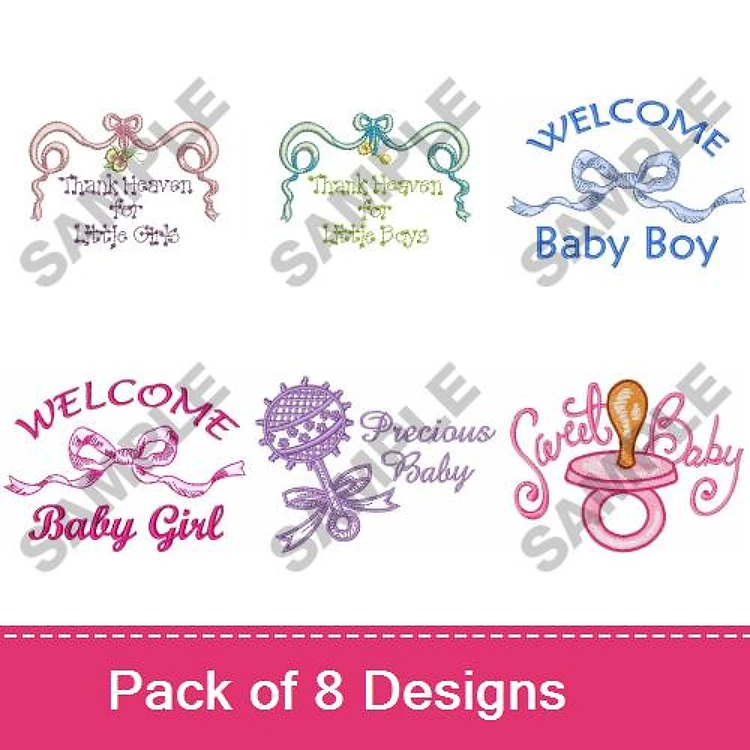Baby Announcement Embroidery Bundle – Welcome Baby Boy, Welcome Baby Girl, Bow Designs & More (8 Designs)