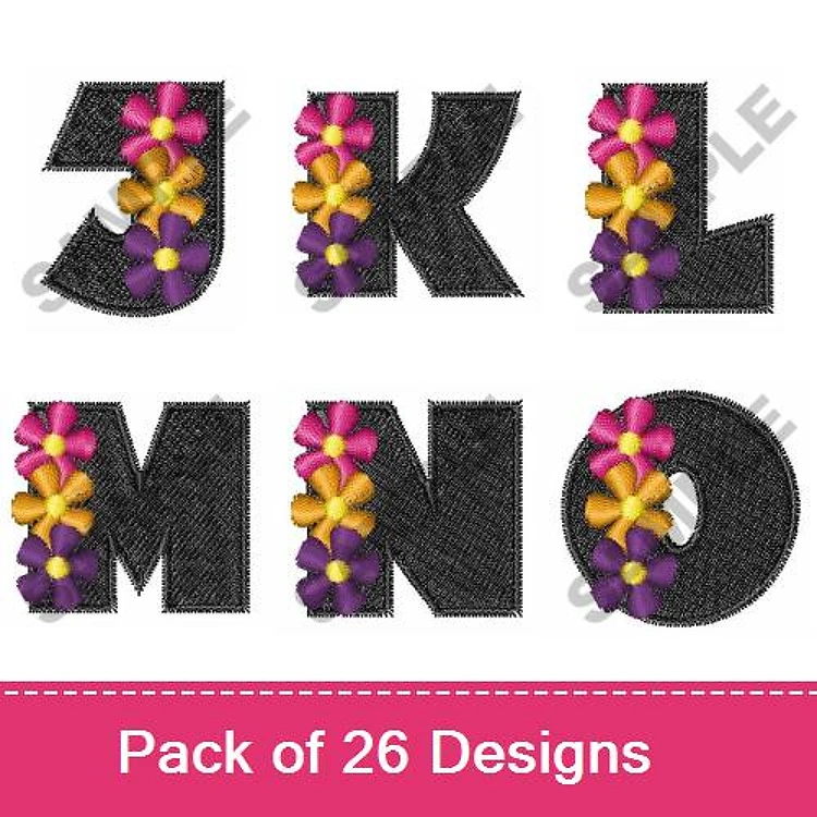 Decorative Alphabet Embroidery Designs Bundle – J Letter with Flowers, K Letter with Flowers, L Letter with Flowers & More (26 Designs)
