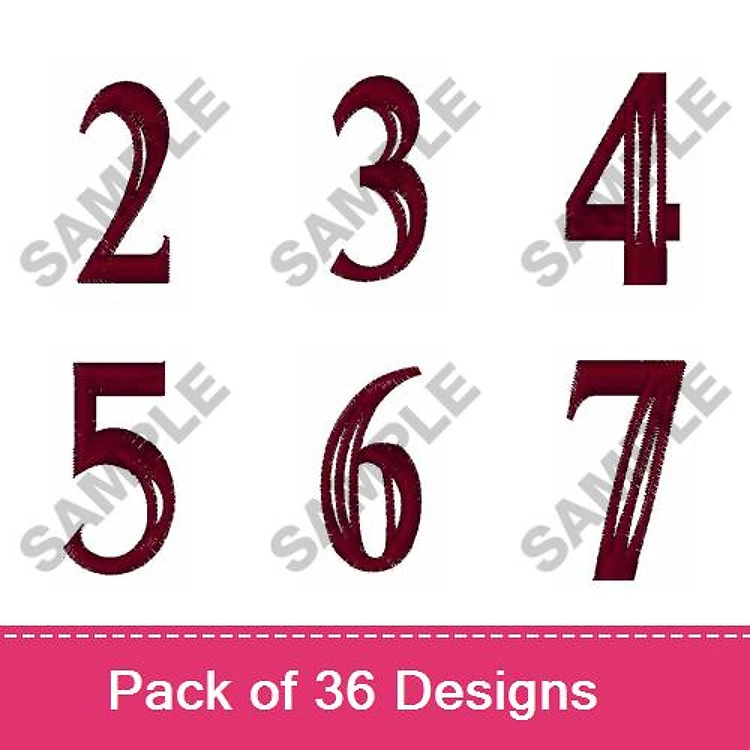 Numbers Embroidery Designs Bundle – Number 2, Number 3, Number 4, Number 5, Number 6, Number 7 & More (36 Designs)
