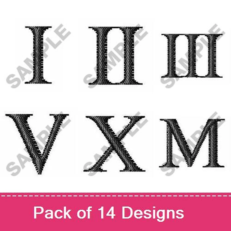 Roman Numerals Embroidery Designs Bundle – I, II, III, IV & More (14 Designs)