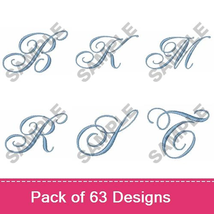 Script Letters Embroidery Designs Bundle – B, K, M, R, S, T & More (63 Designs)
