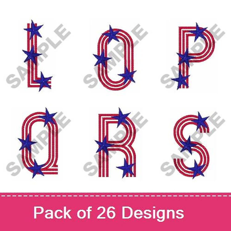 Patriotic Letter Embroidery Bundle – L, O, P, R, S with Stars & More (26 Designs)