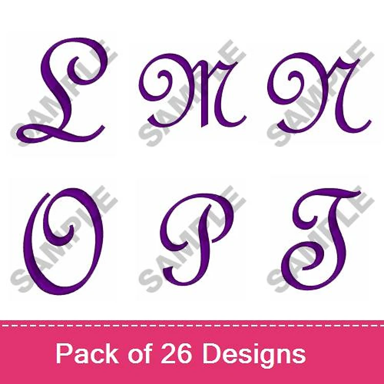 Curvy Letter Embroidery Designs Bundle – Curvy L, Curvy M, Curvy N, Curvy O, Curvy P, Curvy T & More (26 Designs)
