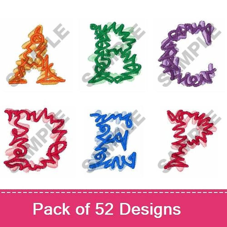 Rippled Colorful Alphabet Letters Embroidery Designs Bundle – Letter A, Letter B, Letter C & More (52 Designs)