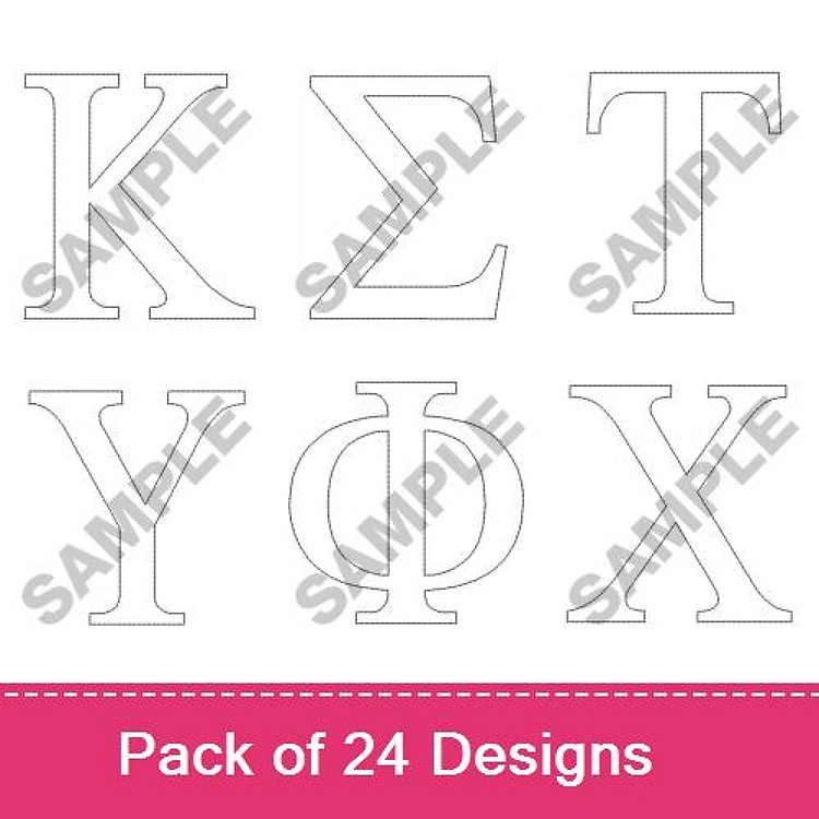 Applique Greek Letter Embroidery Bundle – Kappa, Sigma, Theta, Upsilon & More (24 Designs)