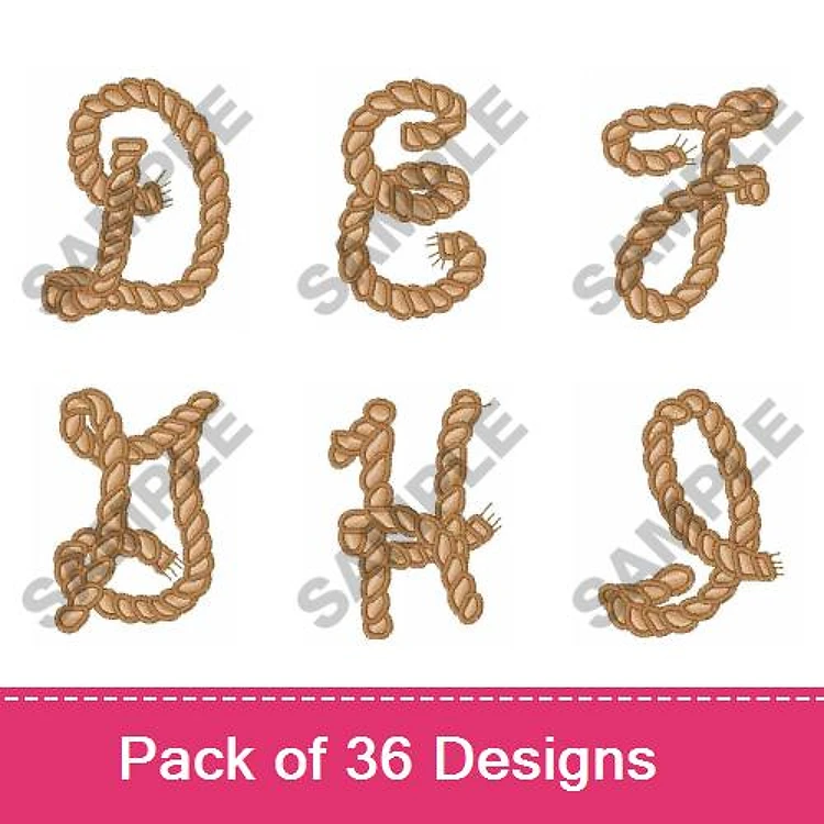 Rope Letters Embroidery Designs Bundle – Rope Letter D, Rope Letter E, Rope Letter F & More (36 Designs)