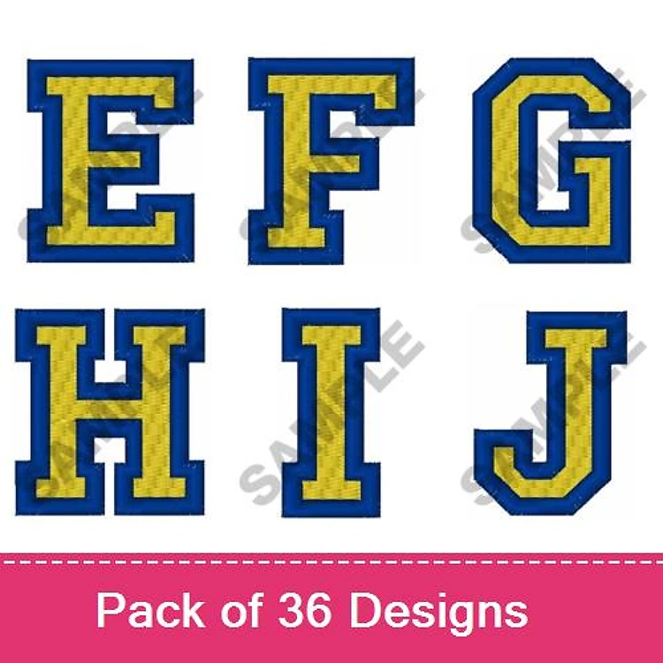 Block Letters Embroidery Designs Bundle – E, F, G, H, I, J & More (36 Designs)