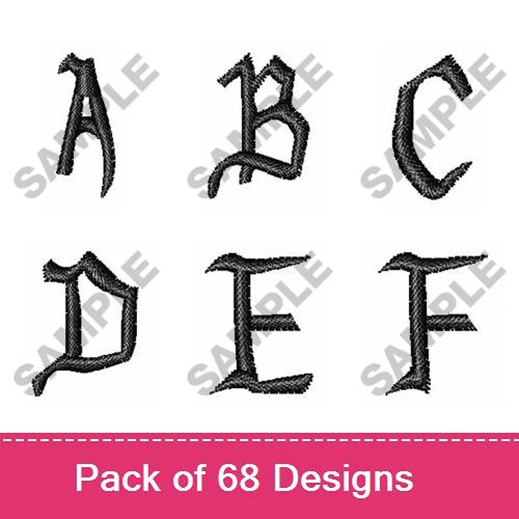 Curly Gothic Alphabet Embroidery Designs Bundle – Gothic Letter A, B, C, D, E, F & More (68 Designs)