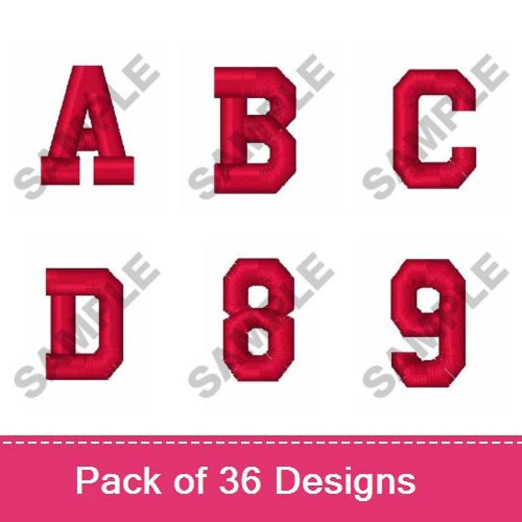 Applique Alphabet Letters Embroidery Bundle – Red Letter A, B, C, D, Number 8 & More (36 Designs)