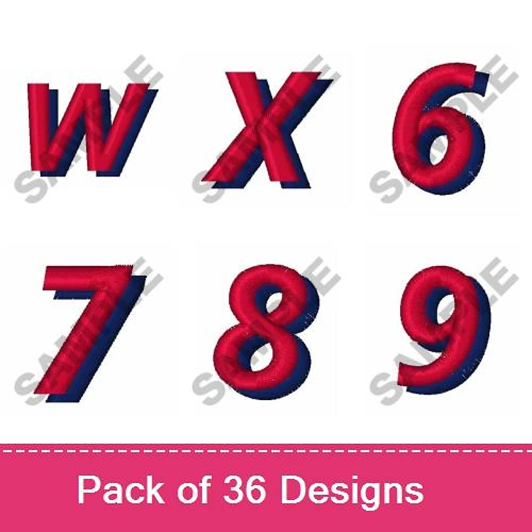 3D Alphabet & Numbers Embroidery Designs Bundle – W, X, 6, 7, 8, 9 & More (36 Designs)