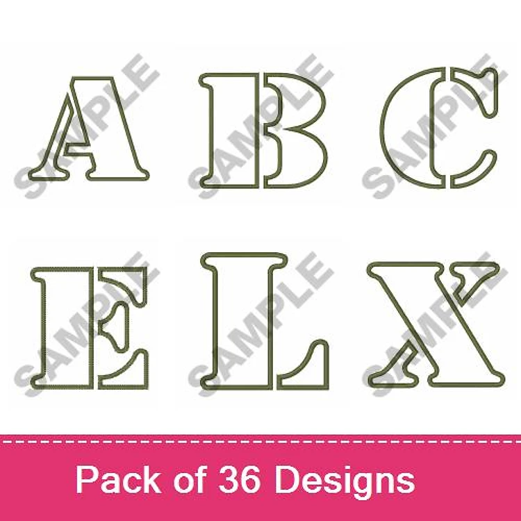 Alphabet Letters Embroidery Designs Bundle – A, B, C, E, L, X & More (36 Designs)