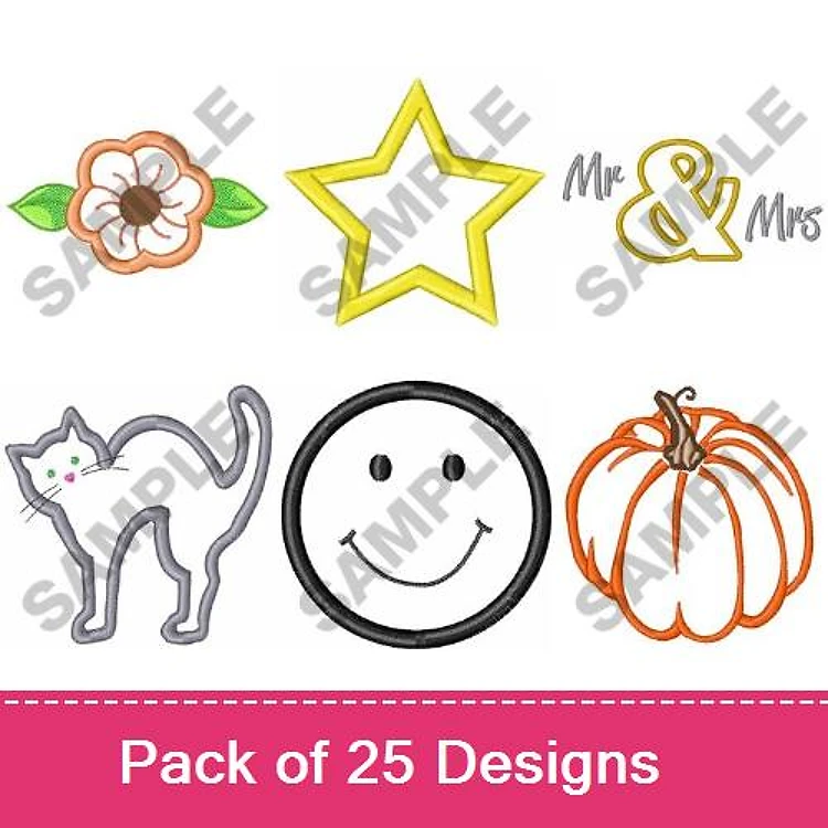 Applique Autumn Embroidery Designs Bundle – Flower, Star, Mr & Mrs Text & More (25 Designs)