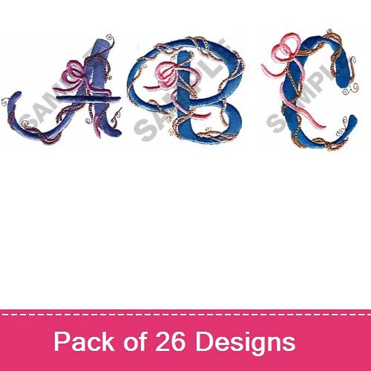 Applique Alphabet Letters with Bows Embroidery Bundle – Letter A, Letter B, Letter C & More (26 Designs)
