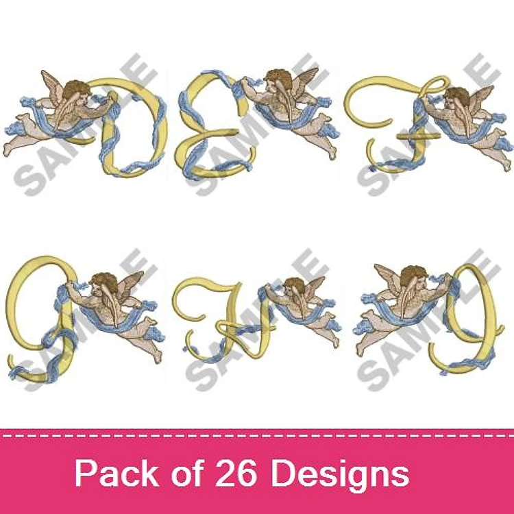 Angels with Ribbons Embroidery Designs Bundle – Angel with Ribbon D, Angel with Ribbon O, Angel with Ribbon Q & More (26 Designs)