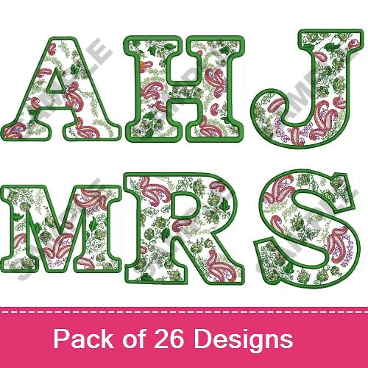 Applique Decorative Letters Embroidery Designs Bundle – A Letter, H Letter, J Letter & More (26 Designs)
