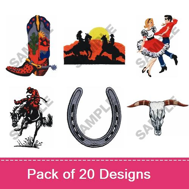 Western Inspired Embroidery Designs Bundle – Cowboy Boots, Silhouette, Dancers & More (20 Designs)