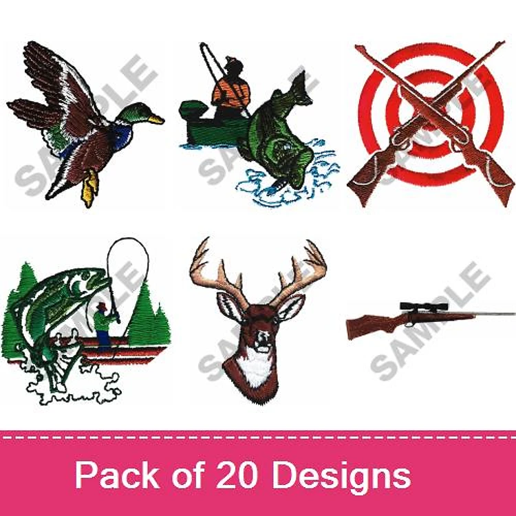 Mallard Duck & Fisherman Embroidery Bundle – Hunting & Fishing Themes (20 Designs)