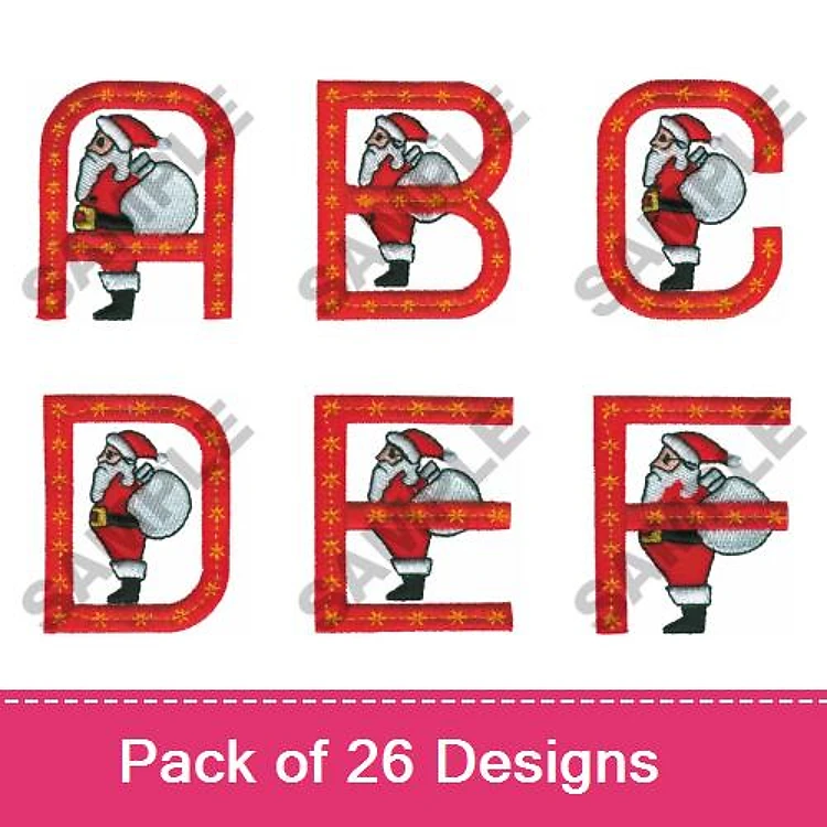 Santa Alphabet Embroidery Designs Bundle – A with Santa, B with Santa, C with Santa & More (26 Designs)