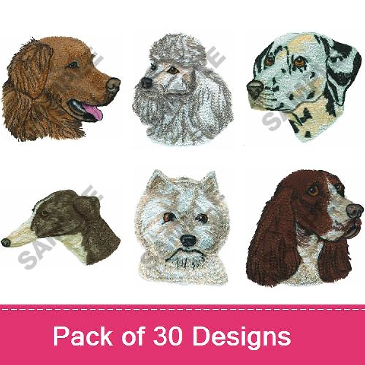 Dog Breed Embroidery Bundle – Golden Retriever, Poodle & More (30 Designs)