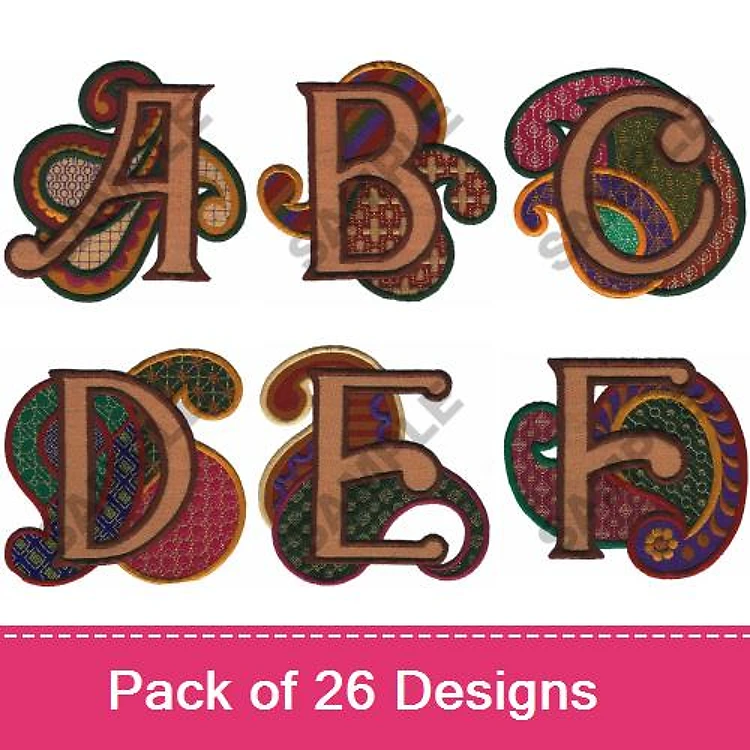 Decorative Letters Embroidery Designs Bundle – Intricate Letter A, B, C, D, E, F & More (26 Designs)