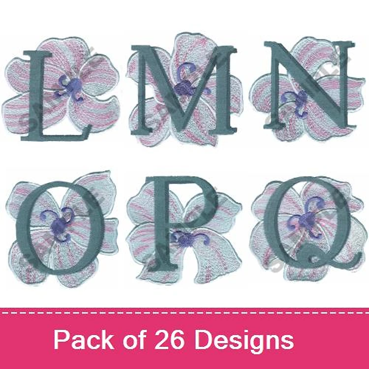 Applique Floral Alphabet Embroidery Designs Bundle – L, M, N, O, P, Q Letters & More (26 Designs)