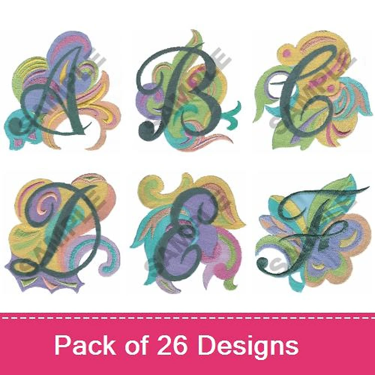 Decorative Letters Embroidery Designs Bundle – Letter A with Swirls, Letter B with Swirls, Letter C with Swirls & More (26 Designs)