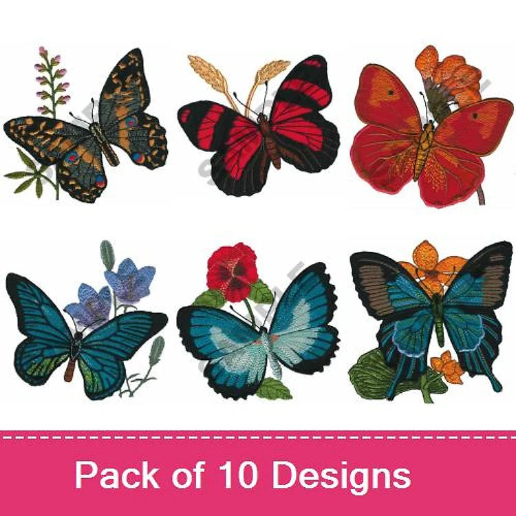 Butterflies and Flowers Embroidery Designs Bundle – Monarch Butterfly, Blue Butterfly, Red Butterfly & More (10 Designs)