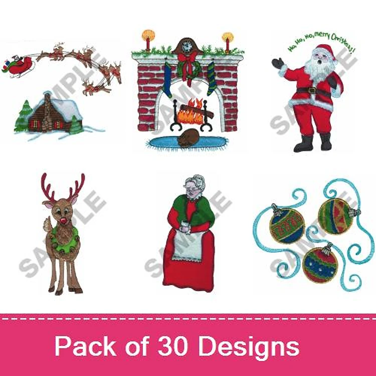 Santa Claus & Reindeer Christmas Embroidery Bundle – Festive Holiday Designs (30 Designs)