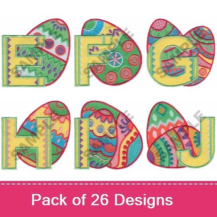 Colorful Easter Eggs Embroidery Designs Bundle – E Egg, F Egg, G Egg, H Egg, I Egg, J Egg & More (26 Designs)
