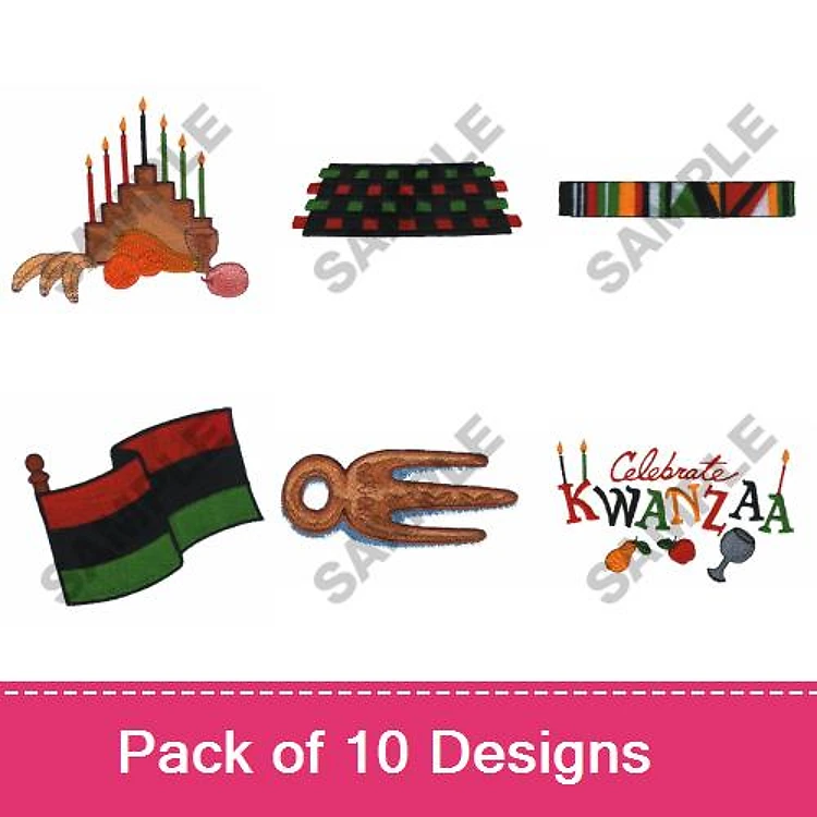 Kwanzaa Celebration Embroidery Designs Bundle – Kwanzaa Kinara, African Flag, Kwanzaa Table Runner & More (10 Designs)