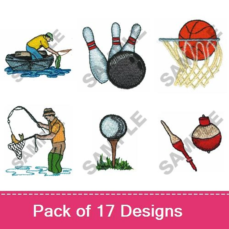 Fisherman & Sports Embroidery Bundle – Bowling, Basketball & More (17 Designs)