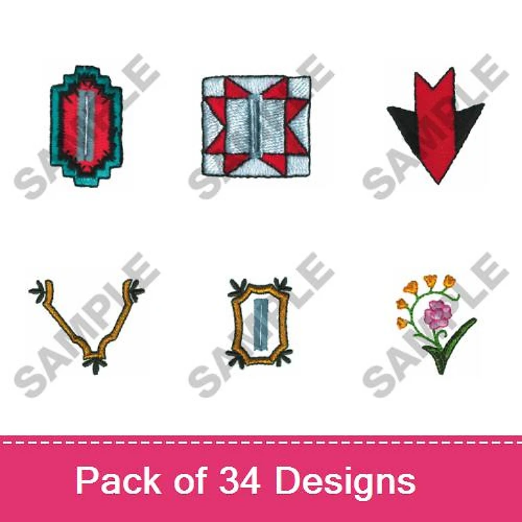 Geometric & Floral Embroidery Designs Bundle – Geometric Shield, Quilt Block, Arrow & More (34 Designs)