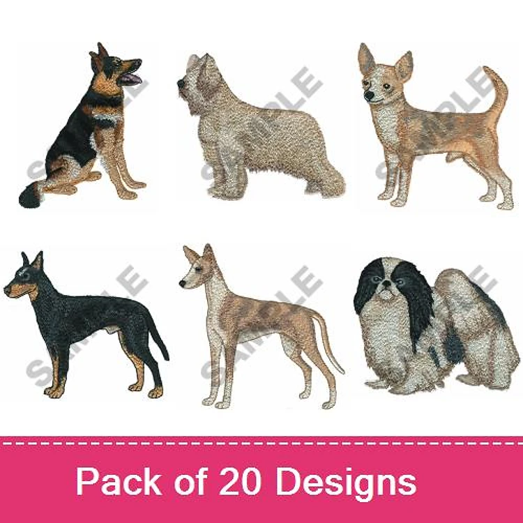 Dog Breed Embroidery Bundle – German Shepherd, Schnauzer & More (20 Designs)