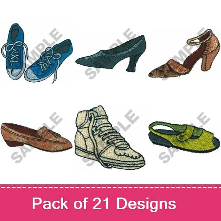 Shoe Embroidery Designs Bundle – Sneakers, High Heels, Flats, Ankle Boots & More (20 Designs)