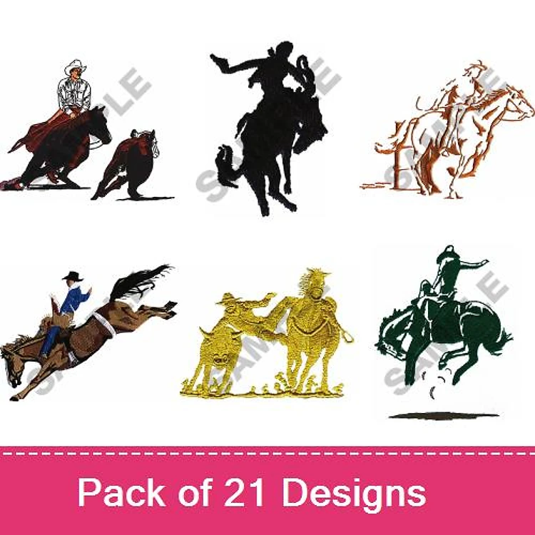Western Rodeo Embroidery Designs Bundle – Rodeo Cowboy, Cowboy on Horse, Bull Rider & More (21 Designs)