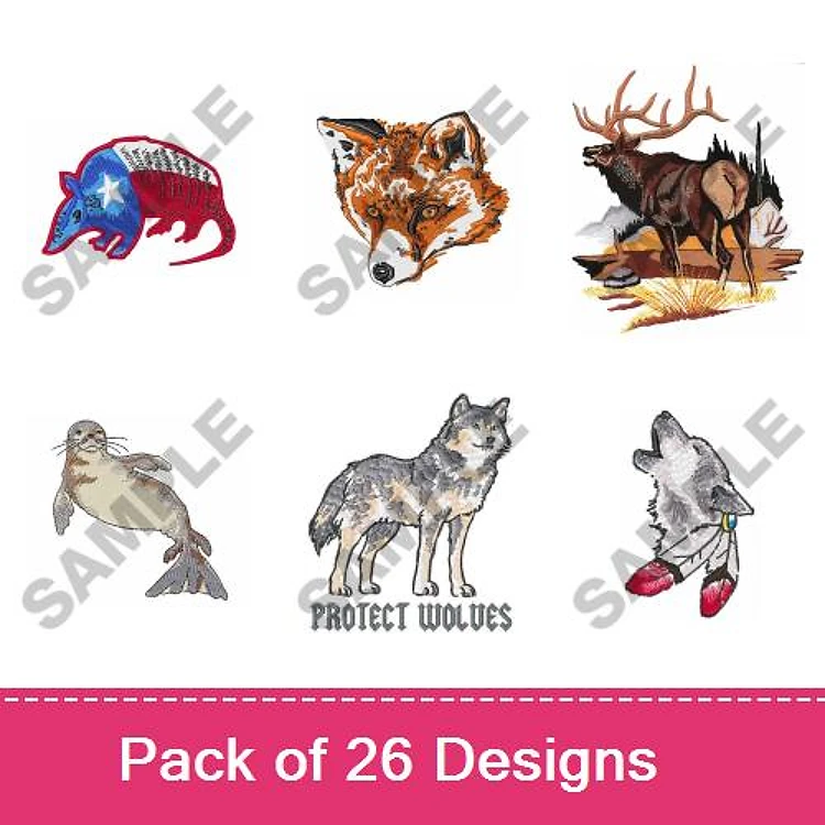 Wildlife Embroidery Bundle – Armadillo, Fox, Elk, and More (26 Designs)