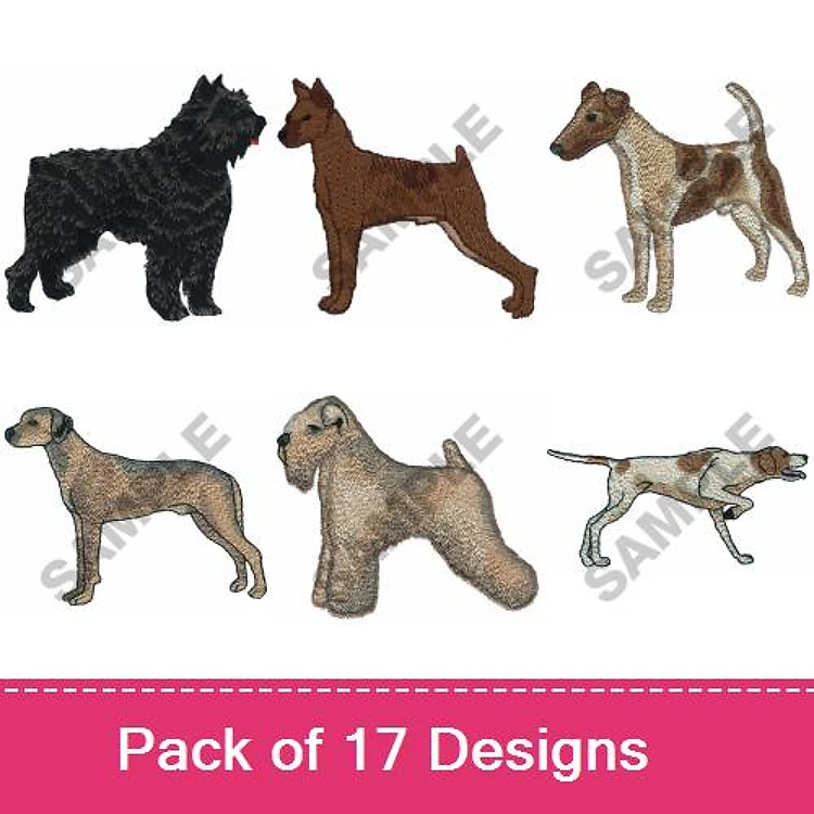 Dog Breeds Embroidery Bundle – Kerry Blue Terrier, Boxer & More (17 Designs)