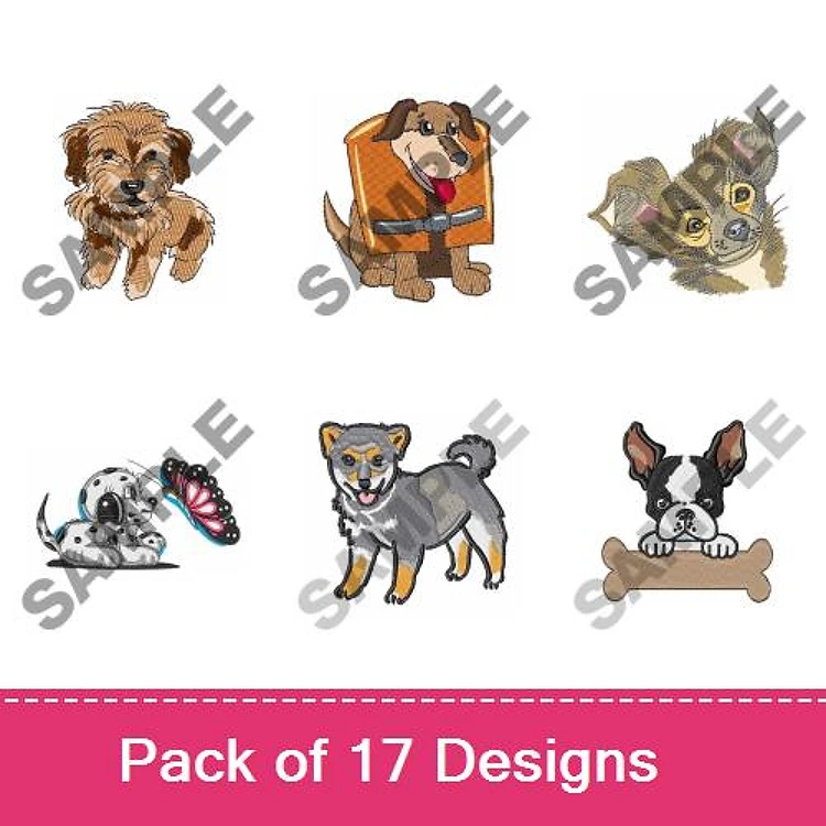 Dog Breed Embroidery Bundle – Golden Retriever, Corgi, Chihuahua & More (17 Designs)