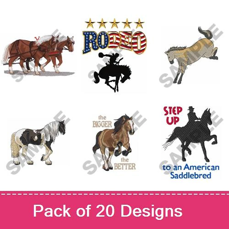 Horses and Rodeo Themes Embroidery Designs Bundle – Rodeo with Stars, Horse Rider Silhouette, & More (20 Designs)