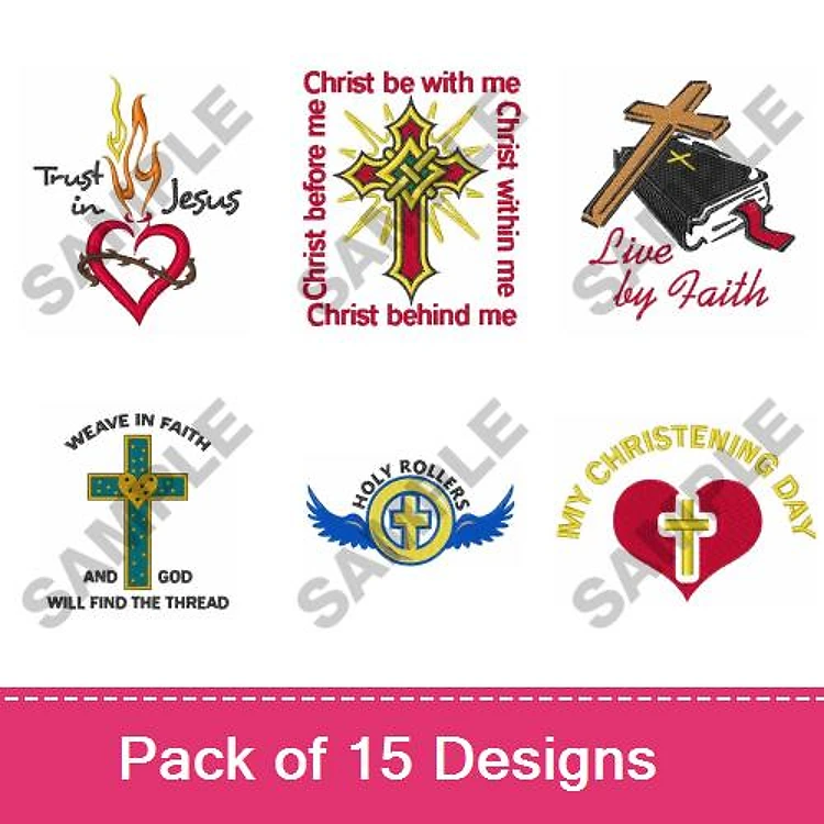 Christian Faith Inspirational Embroidery Designs Bundle – Trust in Jesus Heart, Live by Faith Cross & More (15 Designs)