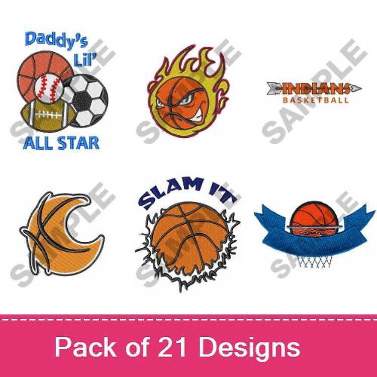 Basketball Embroidery Designs Bundle – Daddy's Lil All Star, Flaming Basketball, Slam It & More (21 Designs)
